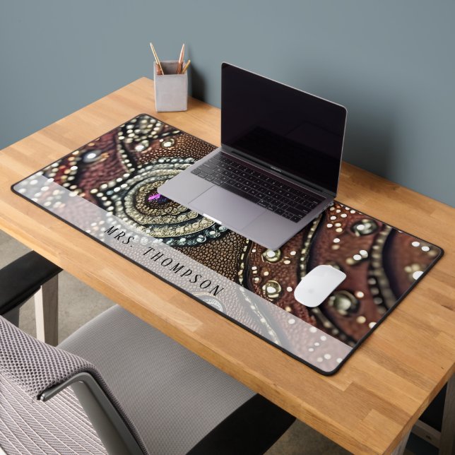 Personalized Maroon Faux Leather Rhinestones Desk Mat (Office 2)