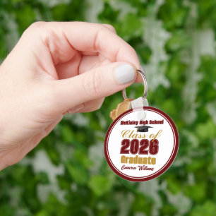 Personalized Maroon Gold Class of 2026 Graduation Keychain