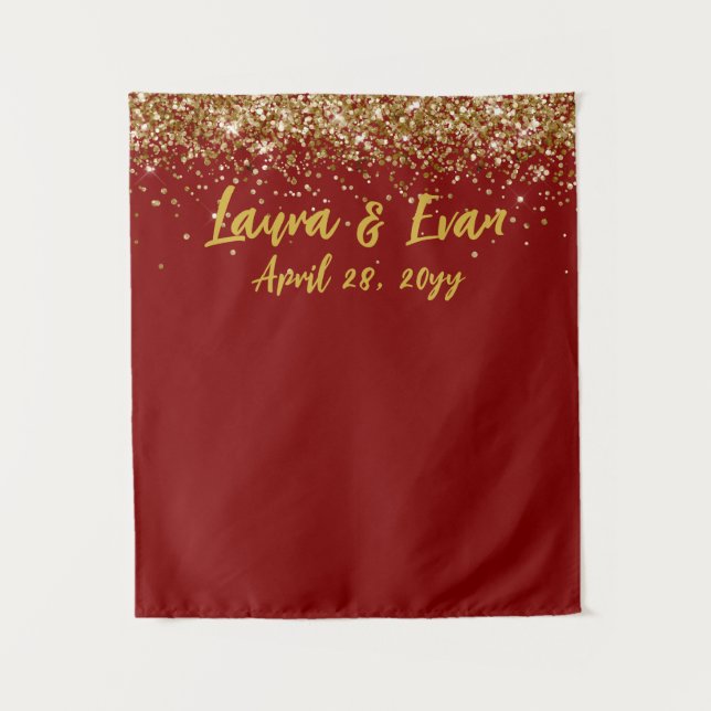 Personalized Maroon Gold Wedding Photo Booth Prop Tapestry (Front)