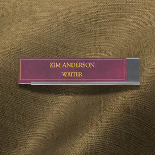 Personalized Maroon Leather Look  Desk Name Plate