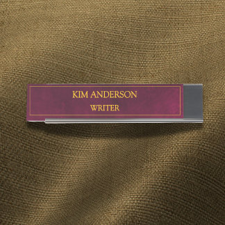 Personalized Maroon Leather Look Desk Name Plate