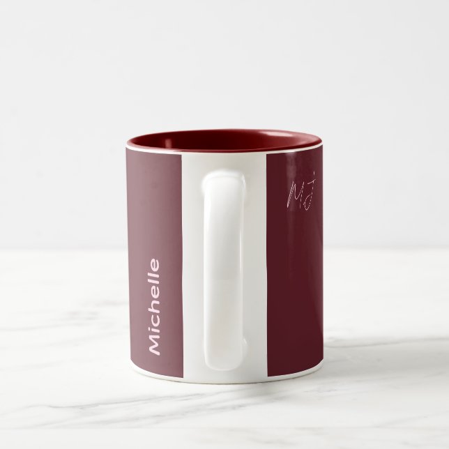Personalized Maroon & Pink Chic Name Monogram Gift Two-Tone Coffee Mug (Handle)