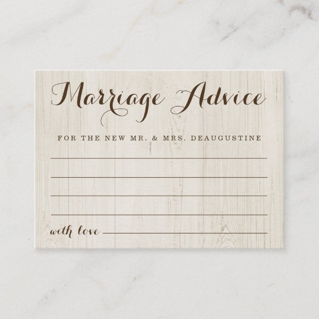 Personalized Marriage Advice Card - Rustic Wood (Front)
