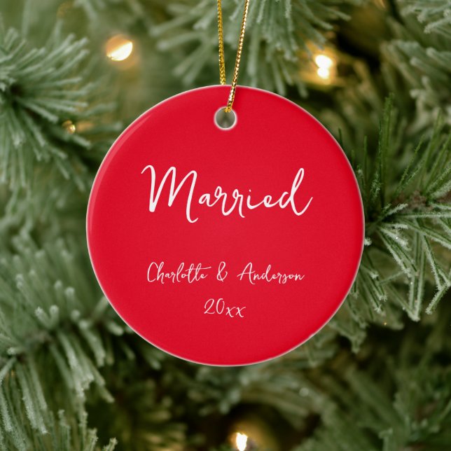 Personalized Married Couple Handwritten Red Ceramic Ornament (Tree)