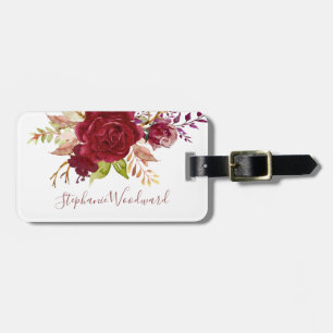 Personalized Marsala Bouquet Floral Script Luggage Tag
