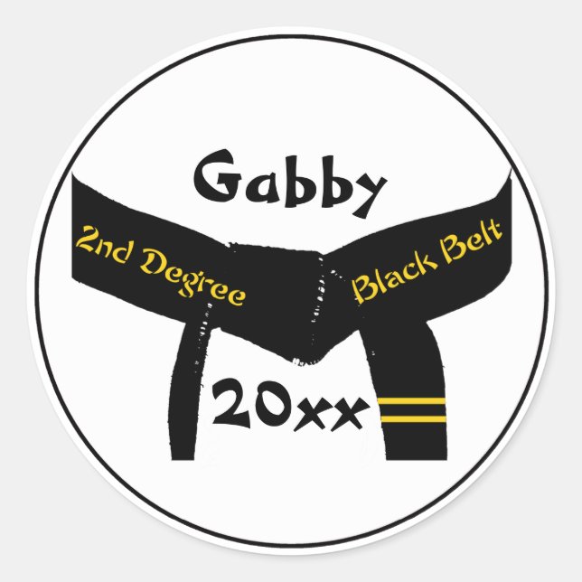 Personalized Martial Arts 2nd Degree Black Belt Classic Round Sticker (Front)