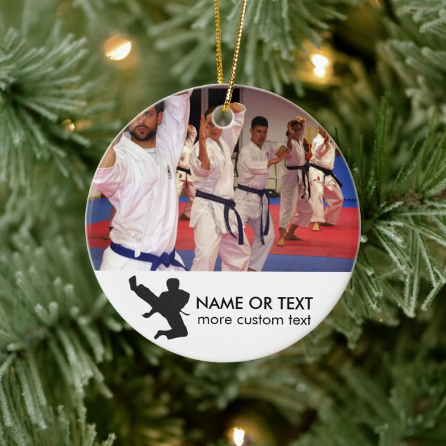 Personalized Martial Arts Karate Photo Christmas Ceramic Ornament (Tree)