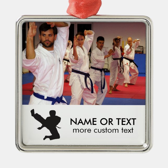 Personalized Martial Arts Karate Photo Christmas Metal Ornament (Front)