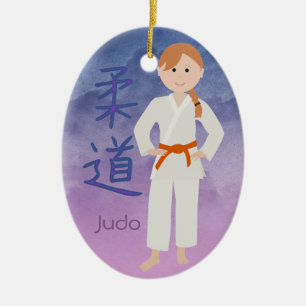 Personalized Martial Arts Redhead Orange Belt Ceramic Ornament