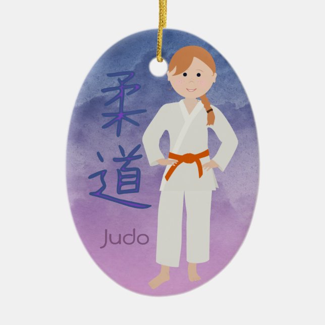 Personalized Martial Arts Redhead Orange Belt Ceramic Ornament (Front)
