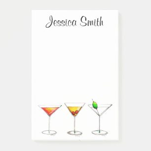 Personalized Martini Cosmo Manhattan Cocktails Post-it Notes