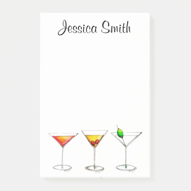 Personalized Martini Cosmo Manhattan Cocktails Post-it Notes (Front)