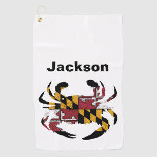 Personalized Maryland Flag Blue Crab Golf Towel
