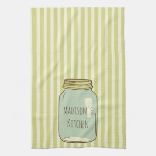 Personalized Mason Jar Kitchen Towel Pale Stripes
