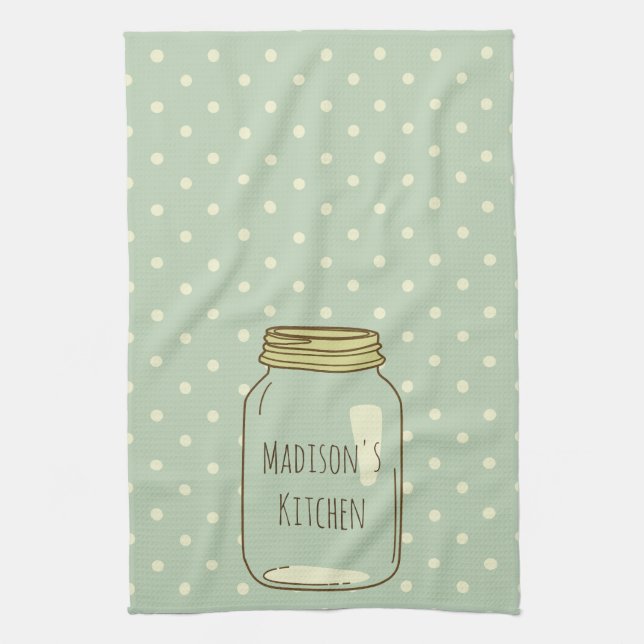 Personalized Mason Jar Kitchen Towel Polka Dots (Vertical)