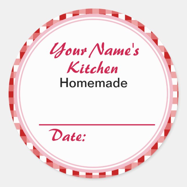 Personalized Mason Jar Lid Labels Red Checks (Front)