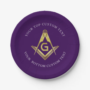 Personalized Masonic Party Supplies Purple Gold Paper Plate