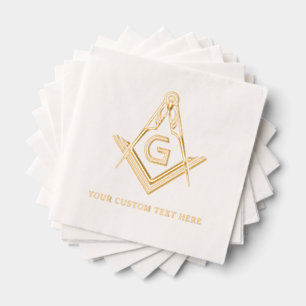 Personalized Masonic Square and Compass Real Gold Foil Napkins