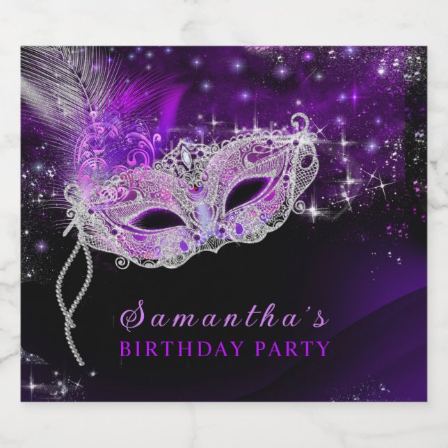 Personalized Masquerade Party Water Bottle Label (Single Label)
