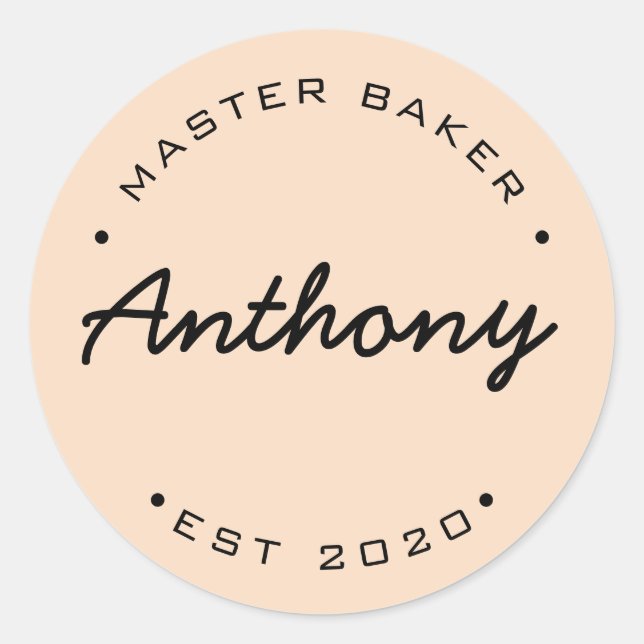 Personalized Master Baker Established year Classic Round Sticker (Front)