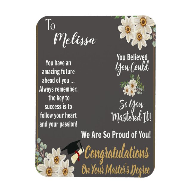 Personalized Master's Degree Graduation  Magnet (Vertical)