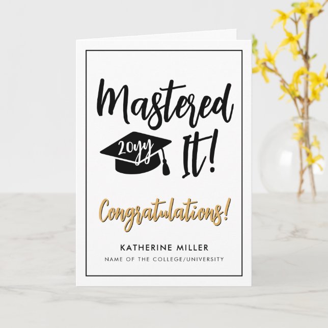 Personalized Masters Degree Graduation Mastered It Card (Yellow Flower)
