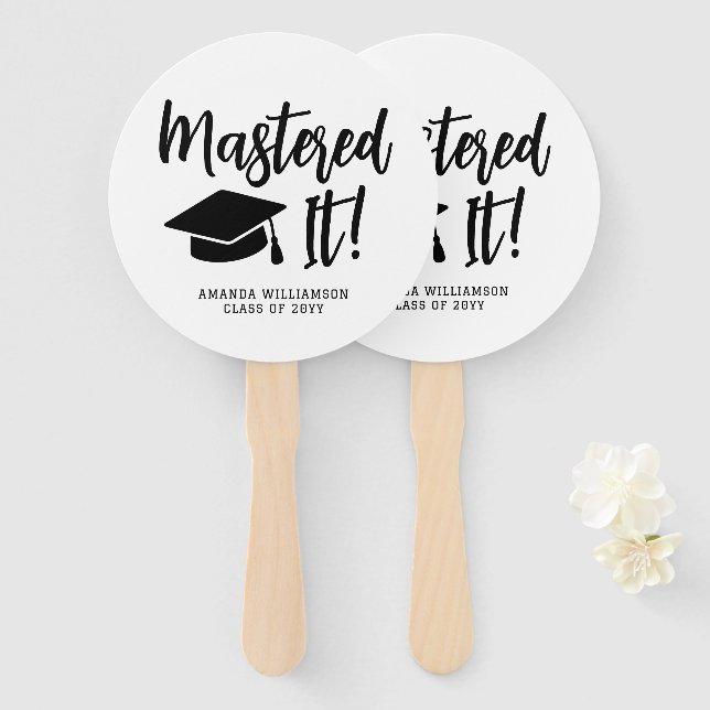 Personalized Masters Degree Graduation Mastered It Hand Fan (Front and Back)