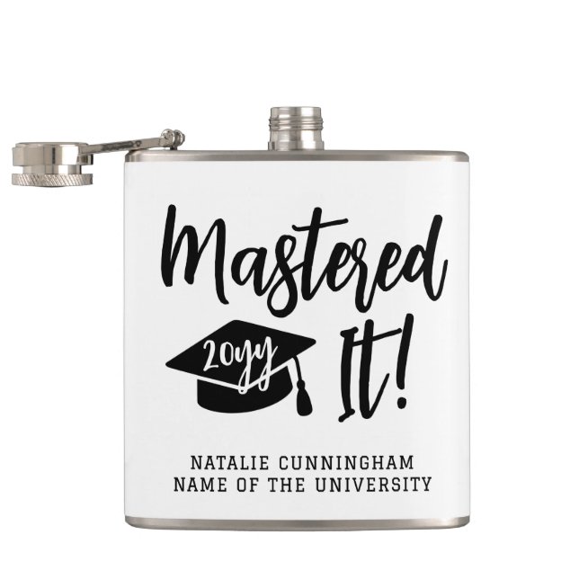 Personalized Masters Degree Graduation Mastered It Hip Flask (Opened)