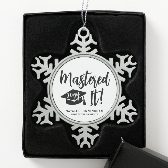 Personalized Masters Degree Graduation Mastered It Snowflake Pewter Christmas Ornament (Box)
