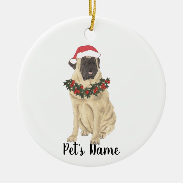 Personalized Mastiff Christmas Ceramic Ornament (Front)