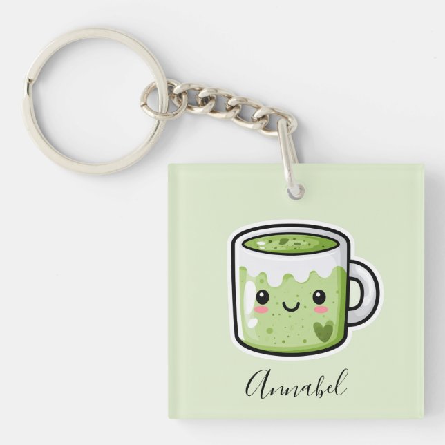 Personalized Matcha Drink and Cake Keychain (Front)