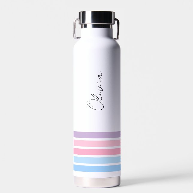 Personalized Matching Colour Strips  Water Bottle (Front)