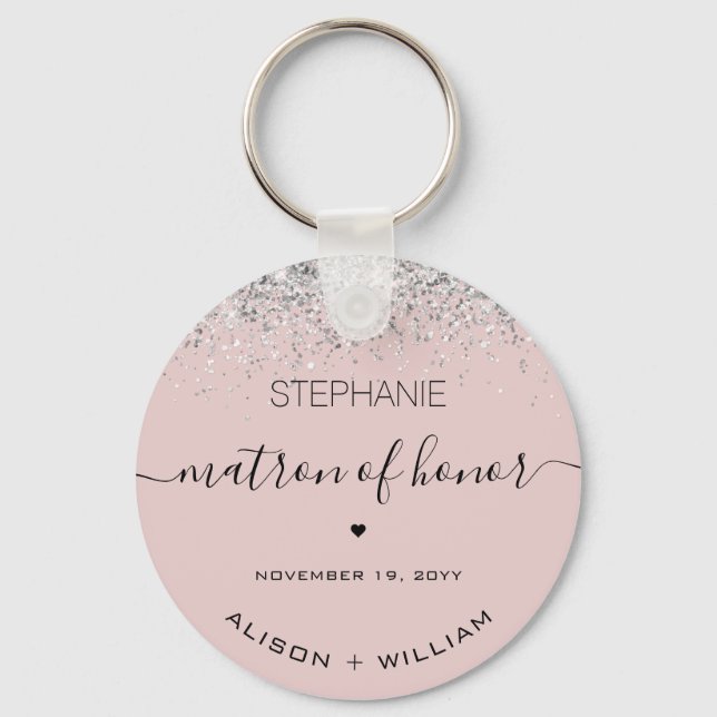 Personalized Matron of Honour Glitter confetti Keychain (Front)
