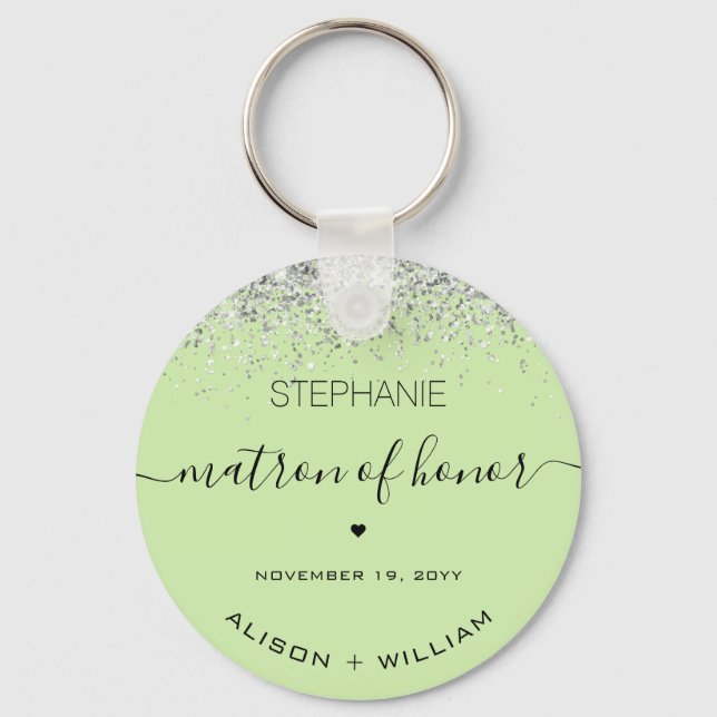 Personalized Matron of Honour Glitter confetti Keychain (Front)