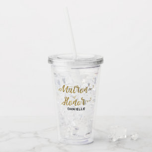 Personalized Matron of Honour Gold Glitter Acrylic Tumbler