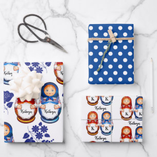 Personalized Matryoshka Dolls Wrapping Paper Sheet