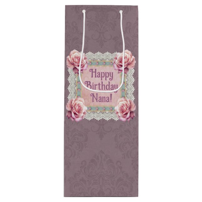 Personalized Mauve Roses Lace Damask Gift Bag (Front)