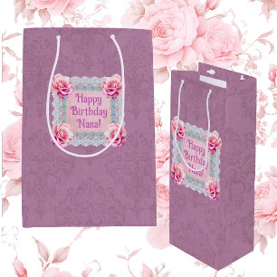 Personalized Mauve Roses Lace Damask Gift Bag
