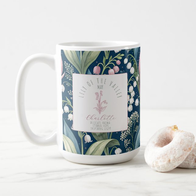 Personalized May Birth Flower Coffee Mug (With Donut)
