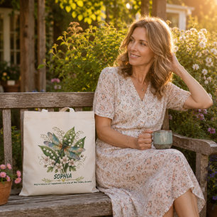 Personalized May Birth Flower Dragonfly Tote Bag