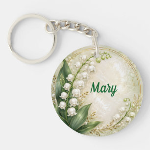 Personalized May Birth Flower Lily of the Valley Keychain