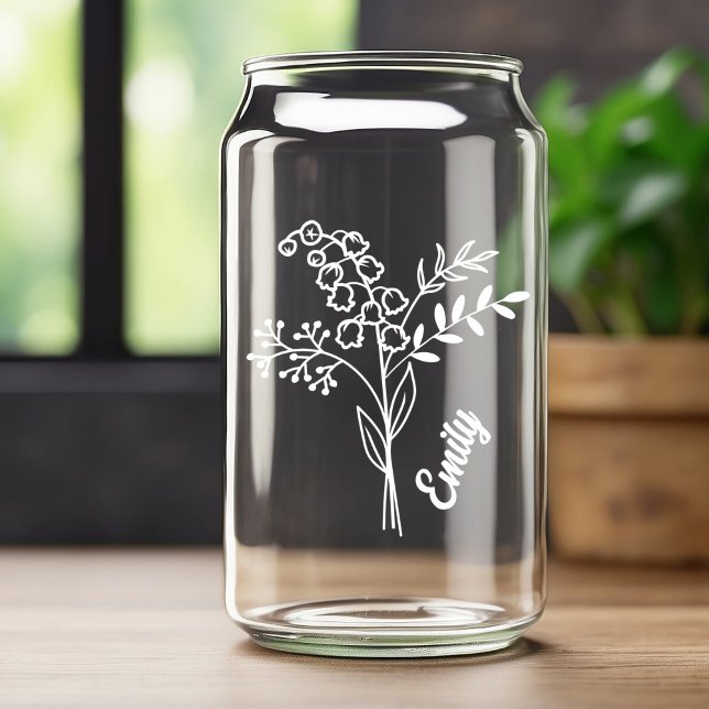 Personalized May Birth Flower Lily of the Valley W Can Glass (Creator Uploaded)