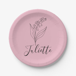 Personalized May Lily of the Valley Birth Flower  Paper Plate
