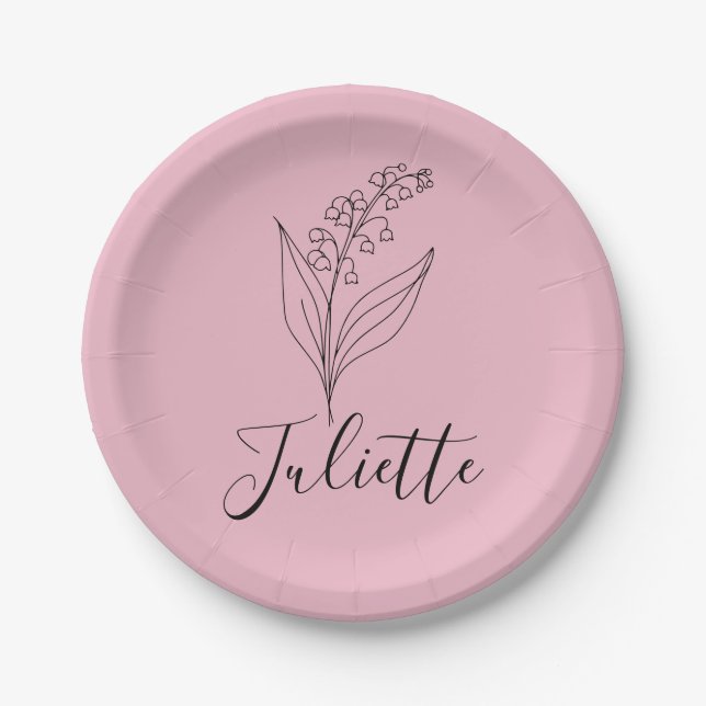 Personalized May Lily of the Valley Birth Flower  Paper Plate (Front)