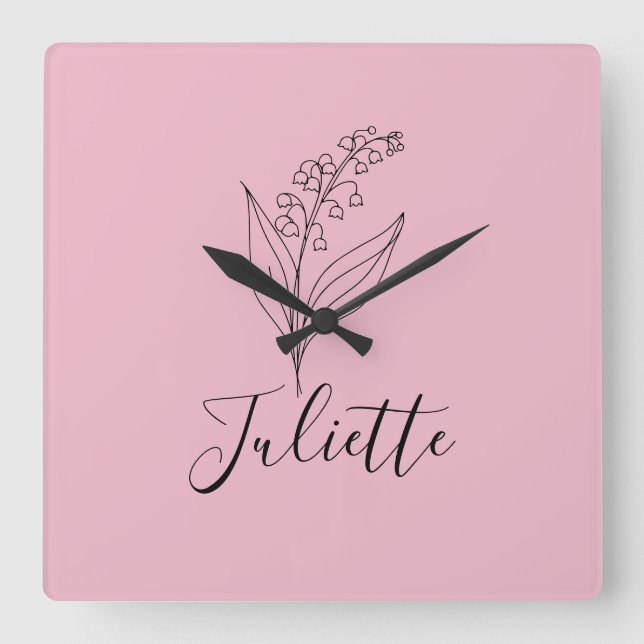 Personalized May Lily of the Valley Birth Flower  Square Wall Clock (Front)