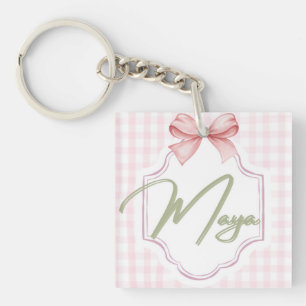Personalized Maya Baby Girl Nursery Bow&Gingham  Keychain