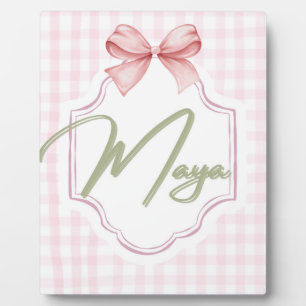Personalized Maya Baby Girl Nursery Bow&Gingham Plaque