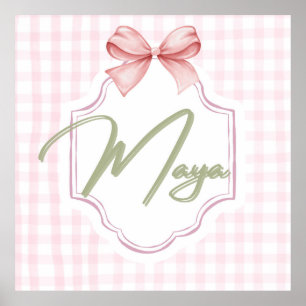 Personalized Maya Baby Girl Nursery Bow&Gingham  Poster