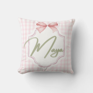 Personalized Maya Baby Girl Nursery Bow&Gingham  Throw Pillow