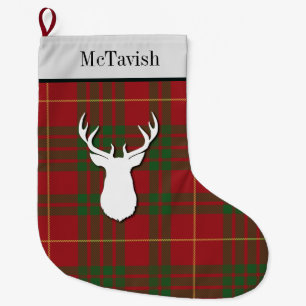 Personalized McTavish Tartan Green Red Plaid Large Christmas Stocking